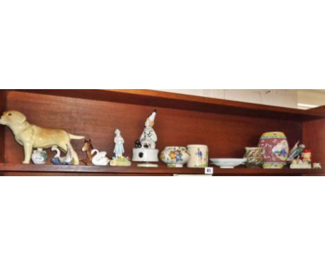 Shelf of ceramics, figure, Chinese porcelain vase (A/F)