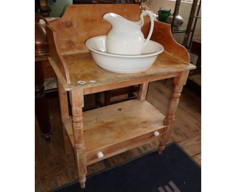 Victorian pine washstand with jug and basin