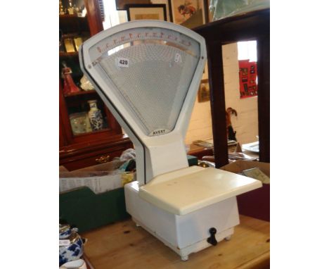 Set of old enamel Avery shop scales