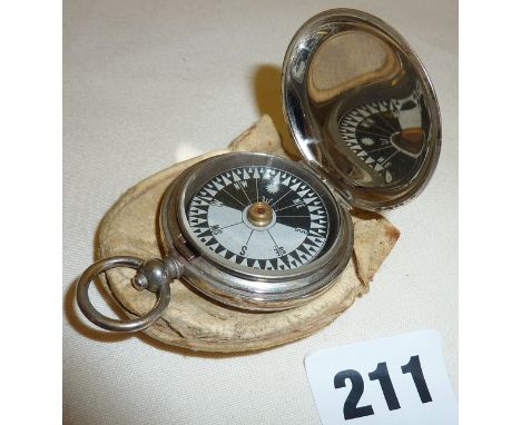 WW1 Short &amp; Mason Ltd chrome pocket fob compass with kid leather pouch