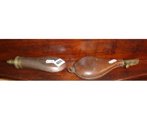 19th c. leather covered shot flask and copper similar