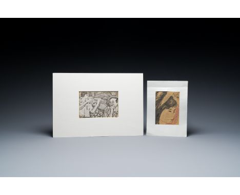 Full title: Bui Xuan Phai (1920-1988): 'RÃªverie', ink on paper, dated 1976 and 'Portrait of Van Duong Thanh', mixed techniqu