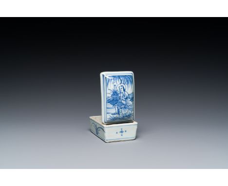 Full title: A fine Chinese blue and white rectangular seal paste box and cover, MingDescription:L.: 8 cm - H.: 4,5 cmConditio