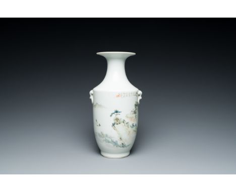 Full title: A Chinese qianjiang cai 'mountainous landscape' vase, signed Cheng Men ç¨‹é–€ and Xiao Yuan Zhen Cang ç­±åœ’çè— s