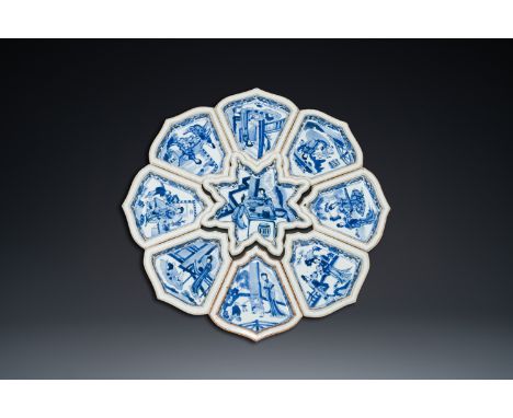 Full title: An exceptional Chinese blue and white nine-piece sweetmeat set, KangxiDescription:Dia.: 36,5 cm (the entire set)D