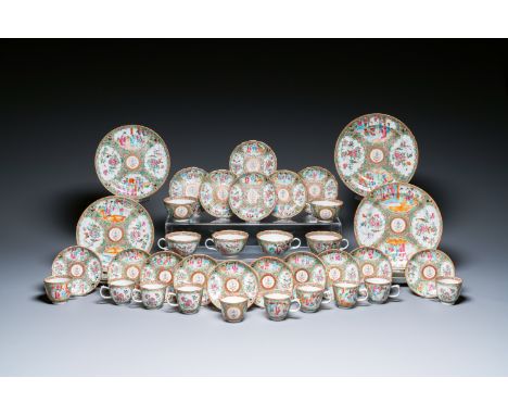 Full title: A Chinese Canton famille rose Scottish market Ormiston armorial 41-piece service, 19th C.Description:Dia.: 23,5 (