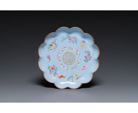 Full title: A Chinese lavender blue-ground Beijing or Canton enamel 'Shou' dish, Wan Yan Tang Zhi è¬å»¶å ‚è£½ mark, 18/19th C
