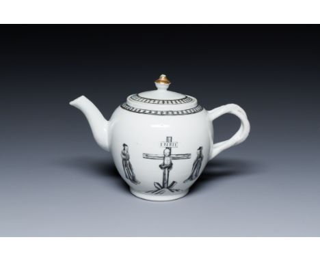 Full title: A Chinese grisaille 'Crucifixion' teapot and cover, QianlongDescription:L.: 20 cm - H.: 13 cmCondition reports:Co