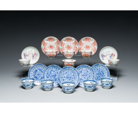 Full title: Ten Chinese blue, white, famille rose and Dutch-decorated cups and nine saucers, Kangxi and laterDescription:Dia.