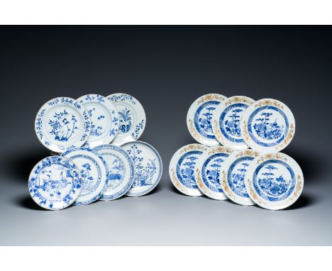 Full title: 14 Chinese blue, white and verte-Imari plates, Kangxi/QianlongDescription:Dia.: 23,5 cm (the largest plate)Condit