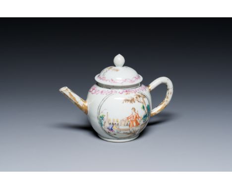 Full title: A Chinese famille rose export porcelain 'mythological subject' teapot, QianlongDescription:L.: 19 cm - H.: 13,5 c