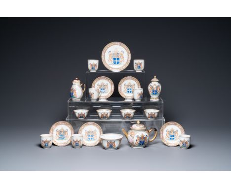 Full title: A Chinese 21-piece armorial tea service with the arms of 'Van der Cruyce' for the Belgian market, QianlongDescrip