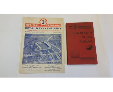 RUGBY UNION, selection, inc. Black Heath annual 1947-48; programme for Navy v Army 1952, VG, 2