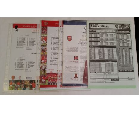 FOOTBALL, Arsenal selection, 2000-2012, inc. team sheets, tickets, accreditation passes for media, menus, betting slips, sche