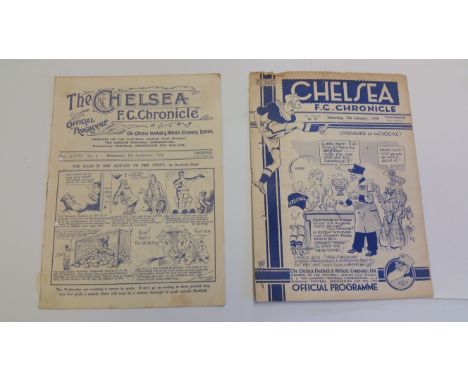 FOOTBALL, Chelsea home programmes, inc. V Sheffield Wednesday 1931, V Arsenal 1939, hole punches to both, FR, 2