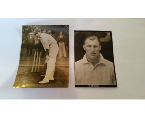 CRICKET, photograph selection, inc. b/w photograph of E T Benson, h/s, corner mounted to black card with annotation; sepia ph