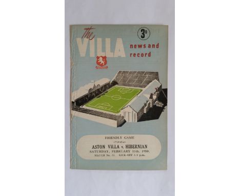 FOOTBALL, Aston Villa programme 11th February 1950, v Hibernian, slight spine damage, G