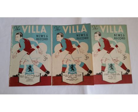 FOOTBALL, Aston Villa home programmes, inc. v Manchester 12th March 1949, v Cardiff City 29th January 1949 &amp; v Everton No