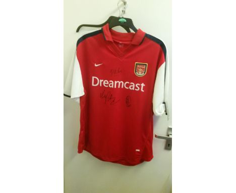 ARSENAL, signed Arsenal home replica jersey by Robert Pires, Ray Parlour &amp; one other, EX