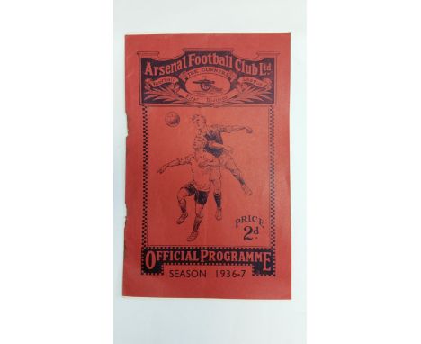 FOOTBALL, Arsenal v Derby County programme, 26th September 1936, debut match of Denis Compton, staple rusting, loose pages, o