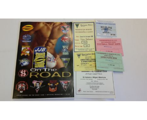 RUGBY LEAGUE, selection, inc. 1998 magazine, St Helens v Wigan Warriors 1998 team sheets &amp; ticket, 1998 match tickets, VG