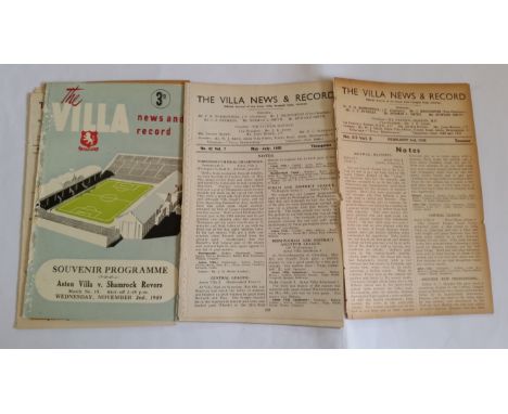 FOOTBALL, Aston Villa programmes (1942-1950), inc. v Stoke City 1944, v Huddersfield Town 1946, v Shamrock Rovers 1949, v Che