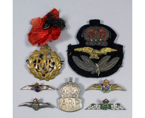 A 20th Century sterling silver enamel and paste set Royal Air Force "Sweetheart" brooch, 45mm x 15mm overall, three other Roy