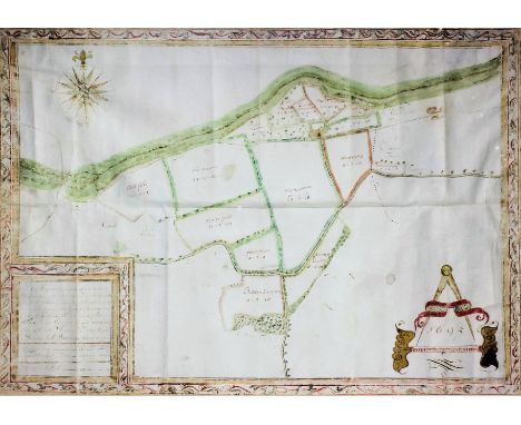 Of Kent interest- 17th Century English School - Ink and watercolour on vellum - Estate Map by James Tull and description of S