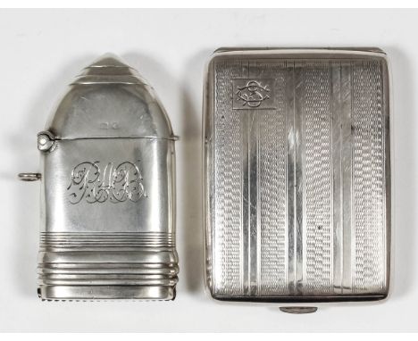 A George V silver World War I howitzer shell pattern vesta case, 2.25ins x 1.5ins, by W.H Haseler, Birmingham 1915 (monogramm