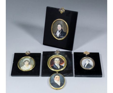 19th Century Continental school - Portrait miniature of a young gentleman wearing black neckpiece, white waistcoat and black 