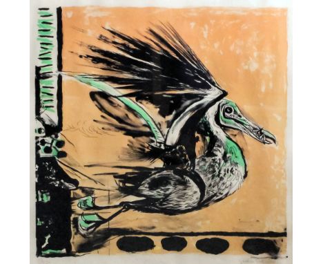 *** Graham Vivian Sutherland (1903-1980) - Coloured lithograph - "The Bird" - Mythical bird in flight, printed in black, oran