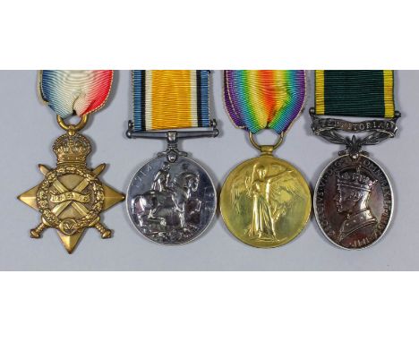 A group of three George V First World War Medals to 877 Sjt. H. Petitt, 2nd London Regiment, comprising - 1914-15 Star, 1914-