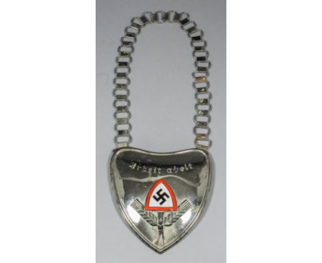 A German World War II Rad Officer's plated gorget with red, white and black enamel swastika within shield-shaped cartouche, b