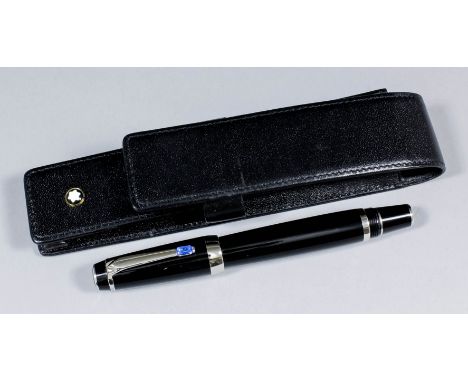 A Mont Blanc "Boheme" blue roller ball pen and leather case for same
