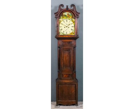 An early 19th Century oak and mahogany banded longcase clock by George Black of Brechin, the 13ins arched painted dial with s