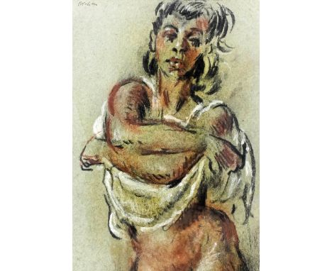 Colin Colahan (1897-1987) - Charcoal and watercolour sketch heightened in white - Three quarters portrait of a woman undressi