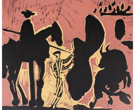After Picasso (1881-1973) - Coloured lithograph - "Before the Goading of the Bull", 10.75ins x 13.25ins, bears signature in p