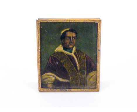 A 19th Century portrait miniature of Pope Pius IX, oil on board, in gilt metal frame under glass, 8 x 6.5 cm