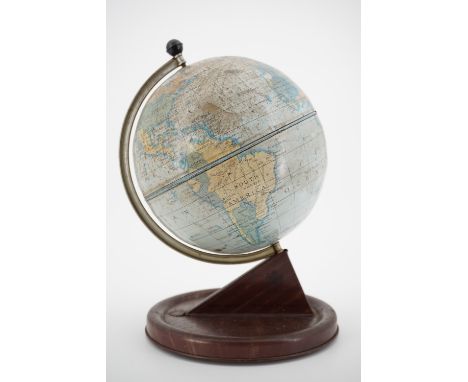 A 1950s Chad Valley tinplate terrestrial globe, 27 cm