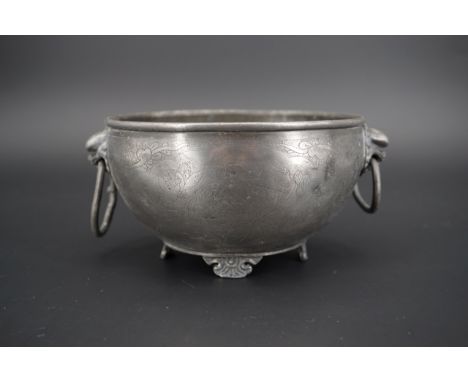 An early 20th Century Chinese pewter sucrier or bowl