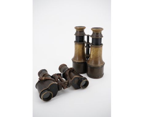 A 1918 set of British Army prismatic binoculars together with one other set of early field glasses