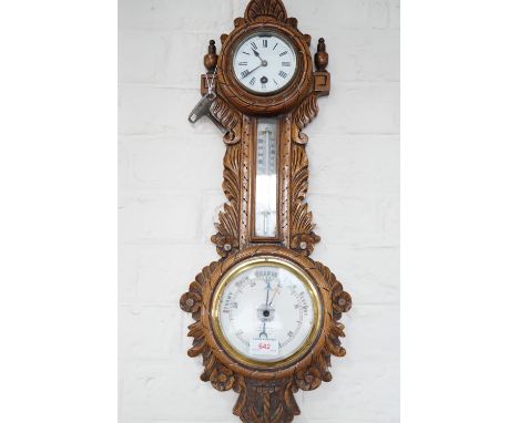 A J W Benson oak cased aneroid barometer