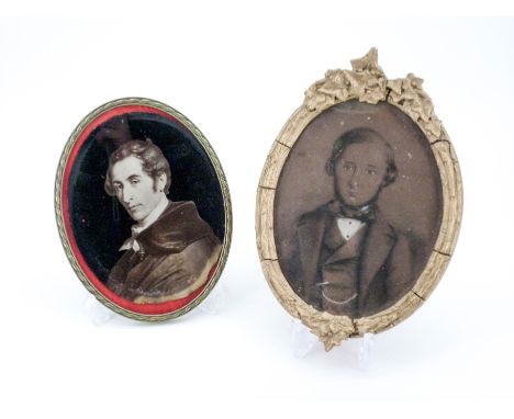 A 19th Century portrait of a young gentleman in a frock coat and bow tie, chalk and charcoal, in gilt frame under glass, 18 x
