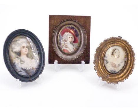 Two 19th / early 20th Century printed portraits of ladies in 18th Century dress and powdered wigs, and a portrait of an early