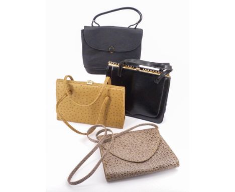 Ladies' vintage handbags, including a faux ostrich handbag / purse, and a "mock croc" / faux crocodile skin shoulder bag etc 