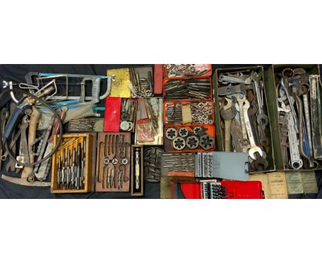 Tools - Engineering and Motoring inc spanners, wrenches, hacksaws, tap and die sets, drill bits, clamps, bearing puller/claw 