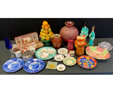 Ceramics &amp; Glass - an Orrefors glass lobed bowl;  pair of Murano glass figures oriental dancers;  Minton trinket dishes; 