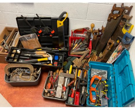 DIY and general woodworking tools - tenon, pull, and rip saws etc, carving chisels, G-clamps of various sizes, rasps, hammers