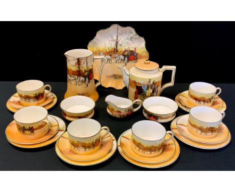 A Royal Doulton series ware coaching scenes tea set, for six inc teapot, water jug, six cups, saucers and side plates, bread 