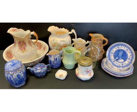 Ceramics - Auld Lang Syne; washing jug and bowl set; blue and white Ringtons Mailing tea caddy etc 